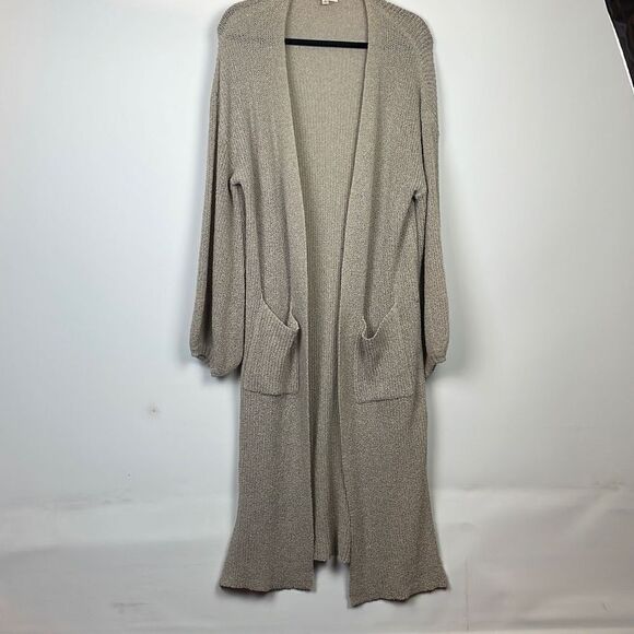 Kye Mi Women's Knitted Open Front Bishop sleeve Long Cardigan Sweater Tan Small - Picture 2 of 11